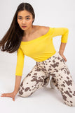 Stylish Straight Cut Blouse with 3/4 Sleeves and Exposed Shoulders