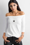Straight Cut Blouse with 3/4 Sleeves and Exposed Shoulders