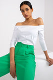Straight Cut Blouse with 3/4 Sleeves and Exposed Shoulders