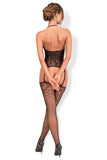 Exotic Bodystocking with Bamboo Motif and Integrated Stockings