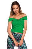 Summer Blouse with Shoulder Neckline and Front Interlacing