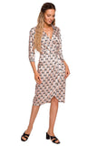Tropical Geometric Print Belted Dress in Shiny Fabric