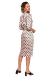 Tropical Geometric Print Belted Dress in Shiny Fabric