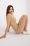Pencil Cut Long Sleeve Dress in Ribbed Cotton