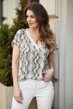Patterned Short Sleeve Blouse with Serek Neckline