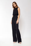Elegant Feminine Jumpsuit with Button Detail and Straight Legs