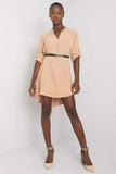 Summer Straight Cut Dress with Rolled Sleeves and Belt