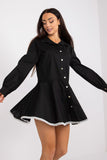 Flared Long-Sleeved Dress with Decorative Ribbon Trim