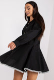 Flared Long-Sleeved Dress with Decorative Ribbon Trim