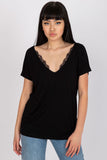 Lace Trim V-Neck Short Sleeve T-Shirt for Any Occasion