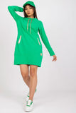 Green Long Sleeve Cotton Dress with Side Slip Pockets