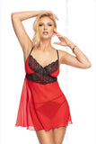 Seductive Lace & Chiffon Chemise Set with Thong