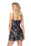 Elegant Satin Chemise with Golden Butterflies Design