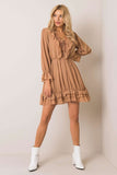 Flared Long Sleeve Dress with Frills and Lace Details