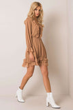 Flared Long Sleeve Dress with Frills and Lace Details