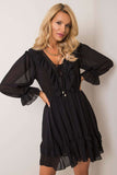 Flared Long Sleeve Dress with Frills and Lace Details