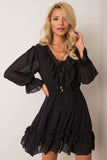 Flared Long Sleeve Dress with Frills and Lace Details