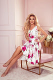Flared Dress with Heart-Shaped Neckline and Roses