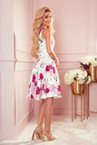 Flared Dress with Heart-Shaped Neckline and Roses
