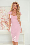 Elegant Powder Pink Midi Dress with Short Sleeves