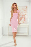Elegant Powder Pink Midi Dress with Short Sleeves