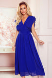 Cornflower Blue Chiffon Midi Dress with Sweetheart Neckline