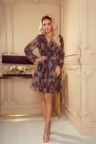 Leopard Print Chiffon Dress with Ruffled Neckline