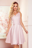 Powder Pink Glitter Flared Dress with Heart Neckline