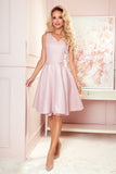 Powder Pink Glitter Flared Dress with Heart Neckline