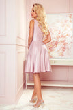 Powder Pink Glitter Flared Dress with Heart Neckline