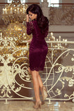 Elegant Dark Plum Lace Dress with Long Sleeves