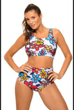 Sporty Two-Piece Swimsuit with High-Waisted Briefs