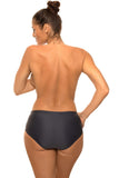 High-Cut Elastic Swimsuit Bottoms with Decorative Stitching