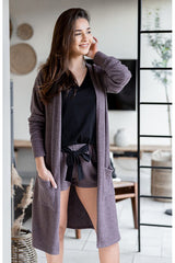 Cozy Long Knit Cardigan with Pockets and Loose Fit - brown / S/M