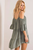 Asymmetrical Summer Dress with Frills and Tied Neckline