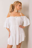 Asymmetrical Summer Dress with Frills and Tied Neckline
