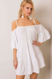 Asymmetrical Summer Dress with Frills and Tied Neckline