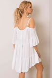 Asymmetrical Summer Dress with Frills and Tied Neckline