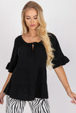Loose Fit Blouse with Tied Neckline and Ruffled Sleeves