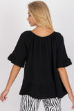 Loose Fit Blouse with Tied Neckline and Ruffled Sleeves