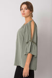 Loose-Fit 3/4 Sleeve Blouse with Decorative Slits