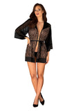 Elegant Black Animal Print Negligee with Sheer Sleeves