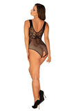Black B134 Open Crotch Bodysuit with Unique Bee Motif