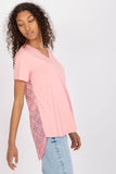 Lace-Back Short Sleeve Blouse with Cheese Neckline