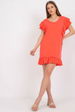Frill-Detail Dress with Short Sleeves and Zircon Accents
