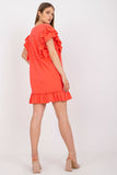 Frill-Detail Dress with Short Sleeves and Zircon Accents