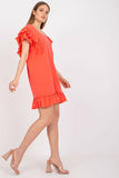 Frill-Detail Dress with Short Sleeves and Zircon Accents