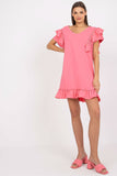 Straight Cut Short Sleeve Dress with Frills and Zircons