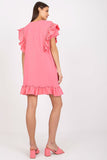 Straight Cut Short Sleeve Dress with Frills and Zircons