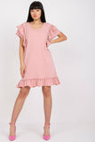 Frill-Decorated Straight Cut Dress with Zircon Accents